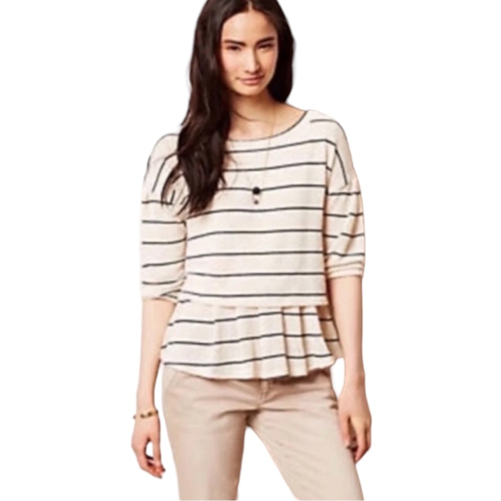 Anthropologie Postmark Latitudes navy royal blue striped peplum top sweater XS - Picture 2 of 16